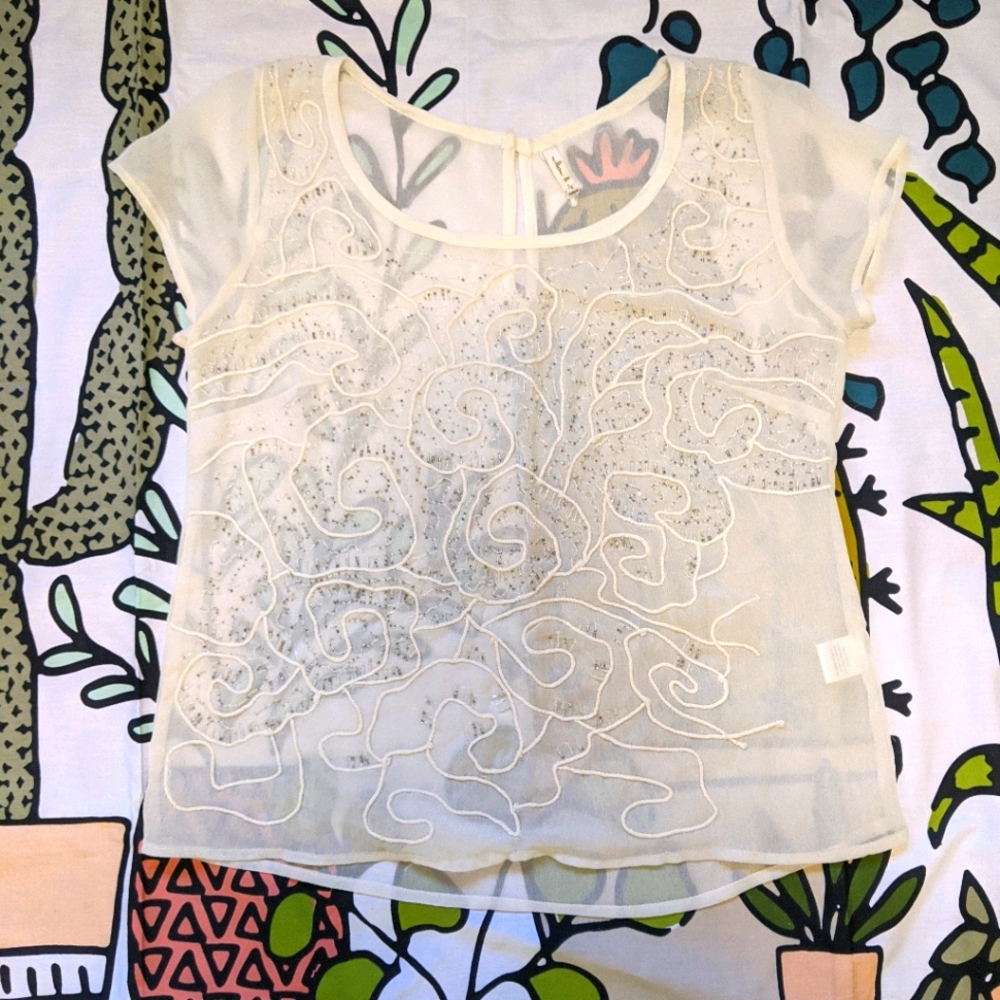 Willow & Clay sheer short sleeve blouse Ivory